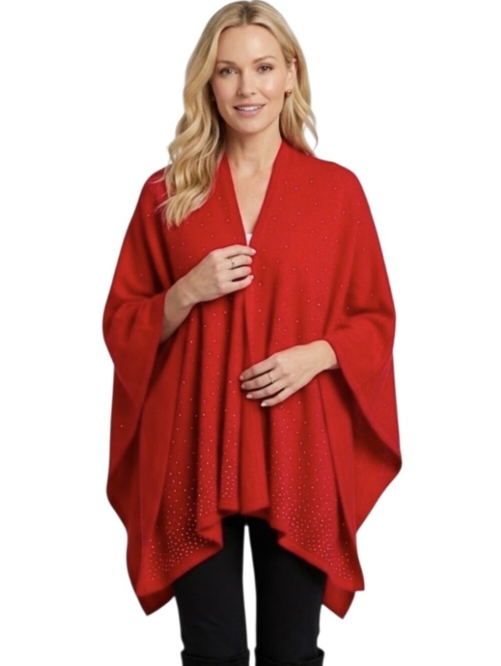 Noelle Vibrant Red Shawl With Light Catching Bling